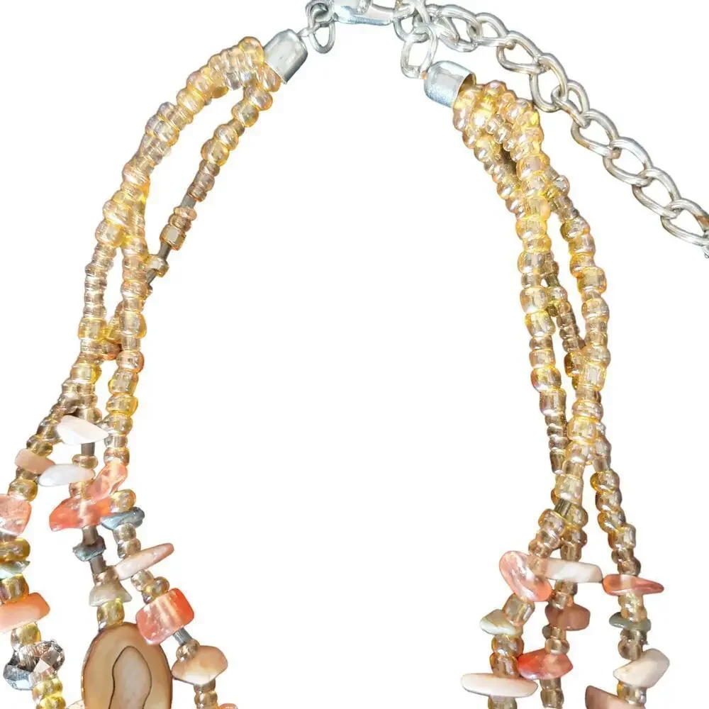 CJ Women Multilayered Glass Bead Resin Swirl Design Textured Pendant Necklace - Picture 8 of 9